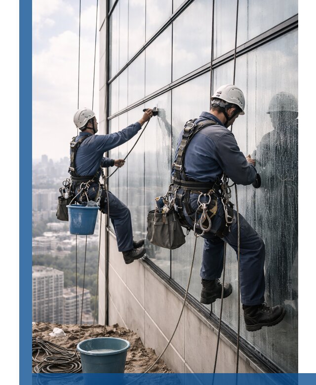 Профессиональная мойка фасадных окон альпинистами в Ханты-Мансийске