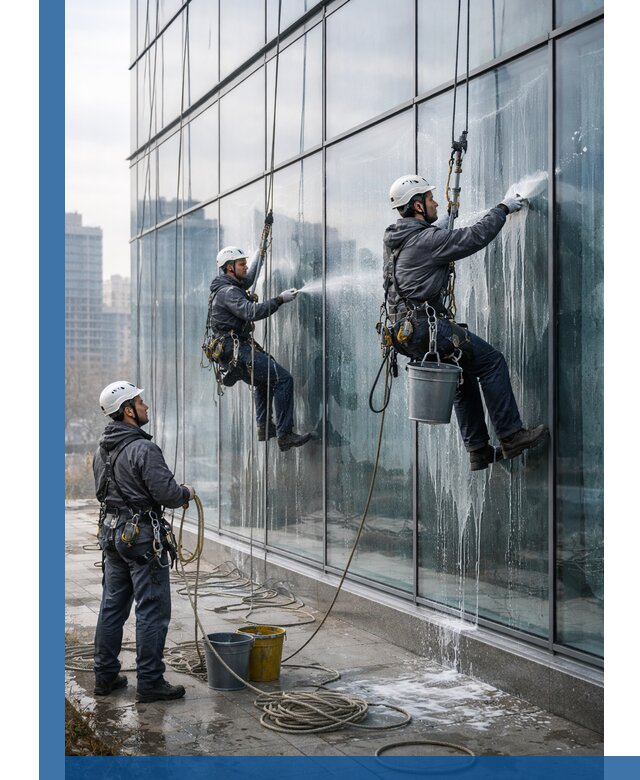 Промышленная мойка панорамных окон на высоте в Ханты-Мансийске