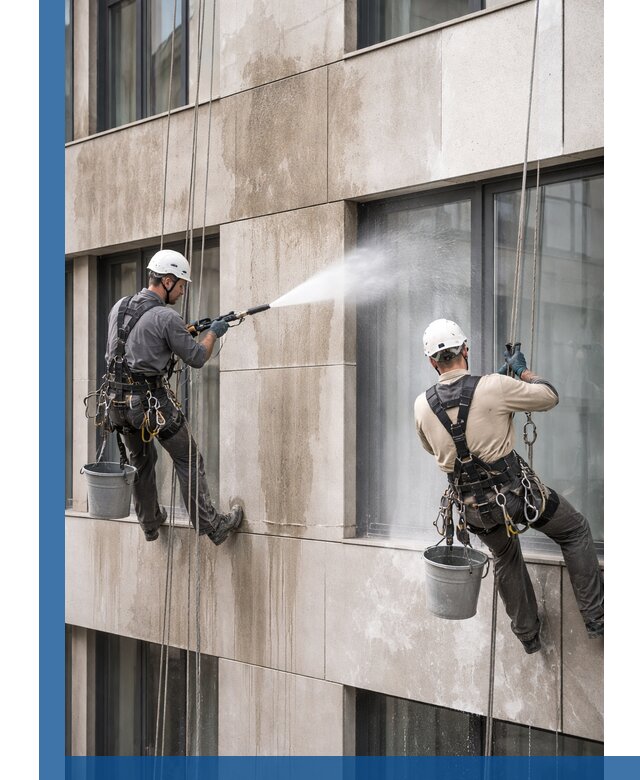 Послестроительная мойка фасада промышленным альпинизмом в Ханты-Мансийске