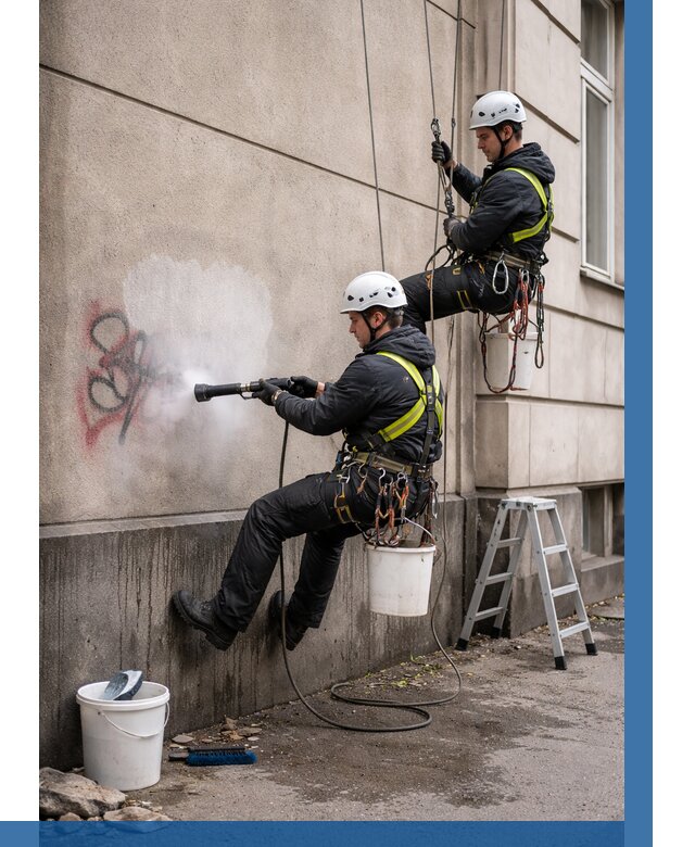 Удаление граффити с фасада в Ханты-Мансийске от 4594 р. | ВЫСОТНИК-Хнт