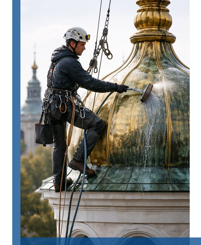 Профессиональная мойка куполов и шпилей высотными альпинистами в Ханты-Мансийске