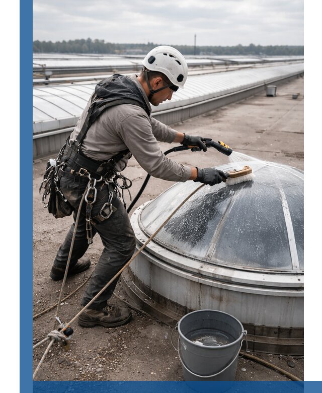 Мойка зенитных фонарей на кровле для промышленных объектов в Ханты-Мансийске