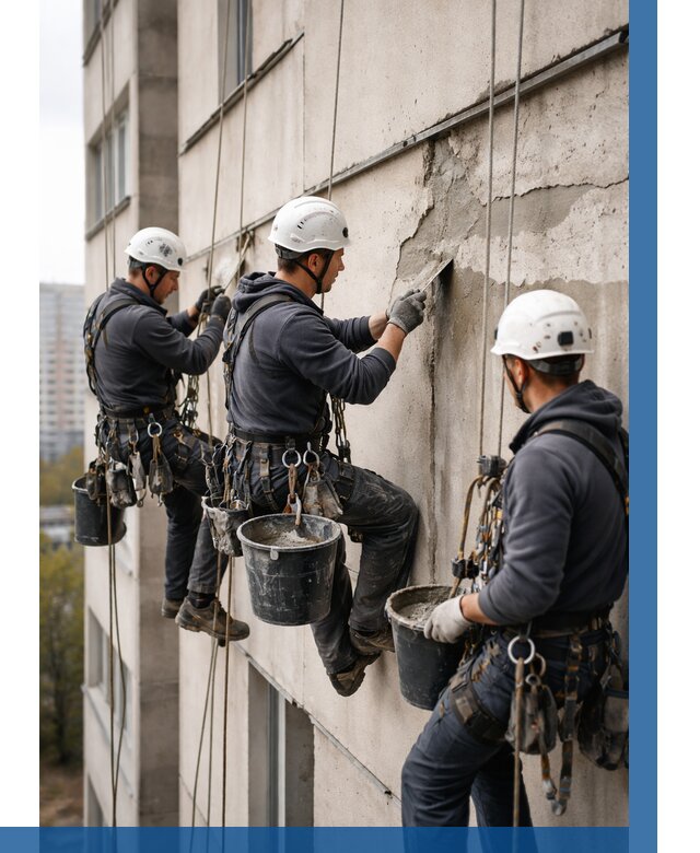 Ремонт бетонных элементов фасада в Ханты-Мансийске от 2552 р. | ВЫСОТНИК-Хнт