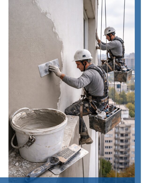 Шпаклевка фасада на высоте в Ханты-Мансийске от 715 р. | ВЫСОТНИК-Хнт