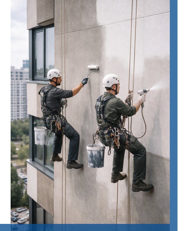 Покраска фасада альпинистами в Ханты-Мансийске от 306 р. | ВЫСОТНИК-Хнт