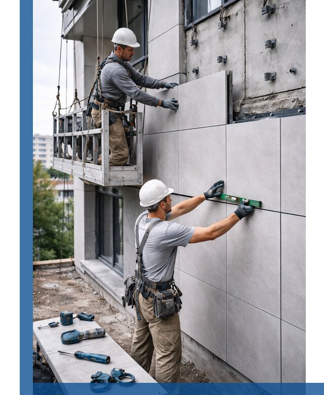 Монтаж керамогранита на фасад в Ханты-Мансийске под ключ с гарантией качества