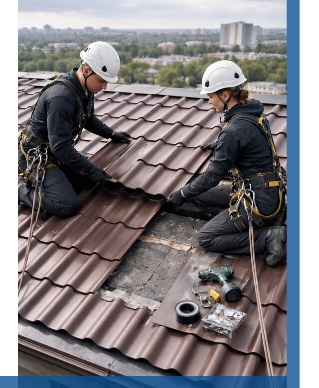 Ремонт металлочерепицы на крыше в Ханты-Мансийске от 919 р. | ВЫСОТНИК-Хнт