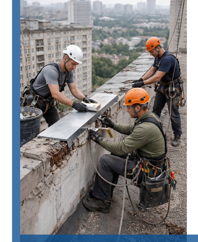Ремонт парапета на кровле в Ханты-Мансийске, высотные работы с гарантией