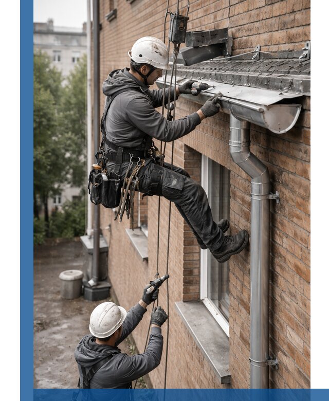 Монтаж водосточной системы на здании в Ханты-Мансийске под ключ