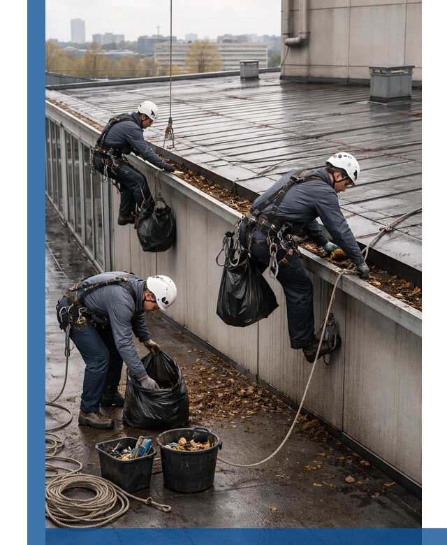 Очистка кровли по периметру в Ханты-Мансийске силами промышленных альпинистов