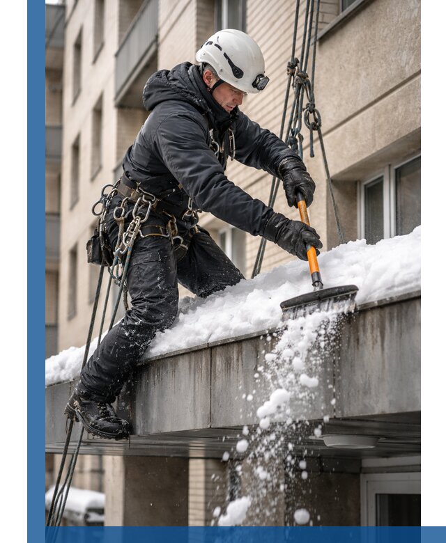 Очистка козырьков от снега в Ханты-Мансийске круглогодично безопасно