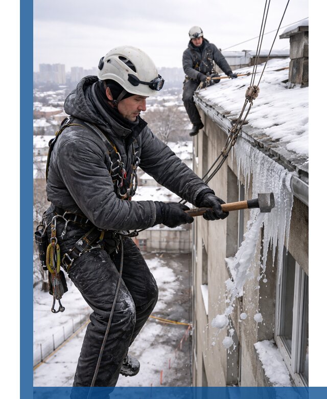 Сбивание и удаление сосулек с крыши в Ханты-Мансийске безопасно