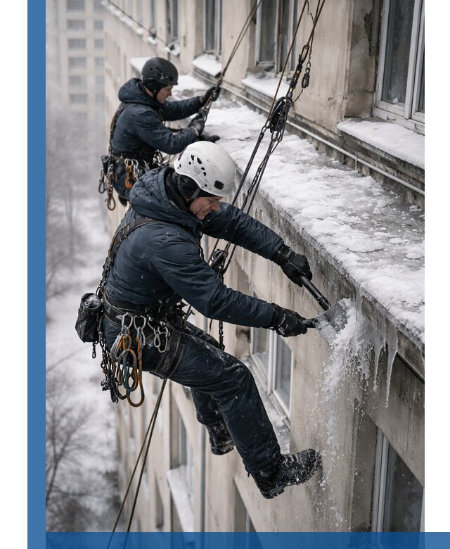 Удаление наледи и сосулек с карнизов в Ханты-Мансийске профессионально
