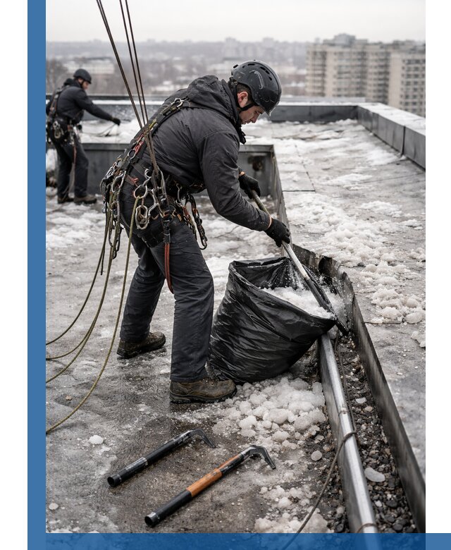 Аварийная очистка кровли в Ханты-Мансийске от промальпинистов