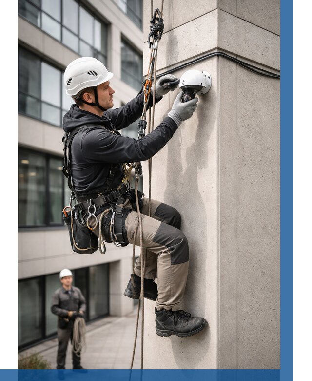 Монтаж камер видеонаблюдения на фасаде в Ханты-Мансийске от 8678 р.-ВЫСОТНИК-Хнт