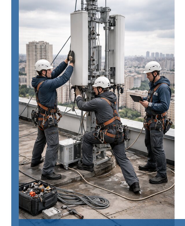 Монтаж антенн связи на крыше в Ханты-Мансийске с вводом в эксплуатацию