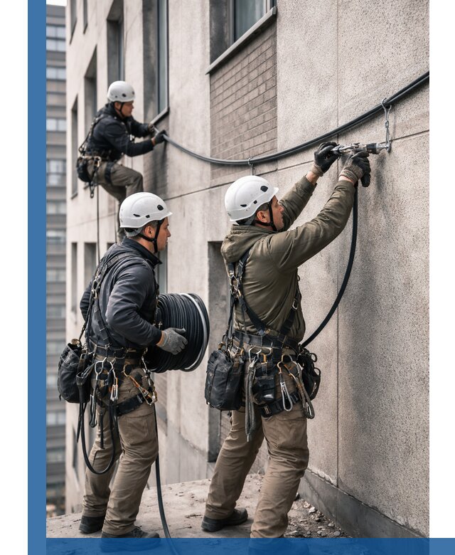 Прокладка кабеля по фасаду в Ханты-Мансийске, профессиональный монтаж