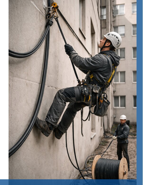 Протяжка кабеля питания на высоте в Ханты-Мансийске от 459 р. | ВЫСОТНИК-Хнт