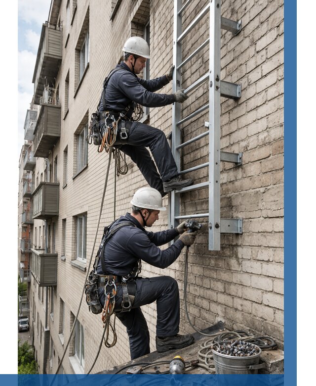 Монтаж пожарной лестницы в Ханты-Мансийске от 25523 р заказать у ВЫСОТНИК-Хнт