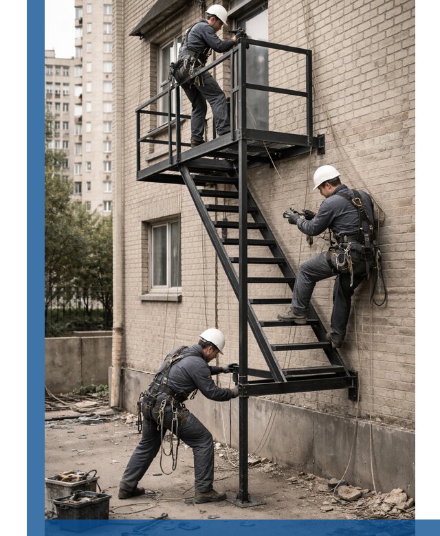 Монтаж пожарной лестницы в Ханты-Мансийске, установка и крепление