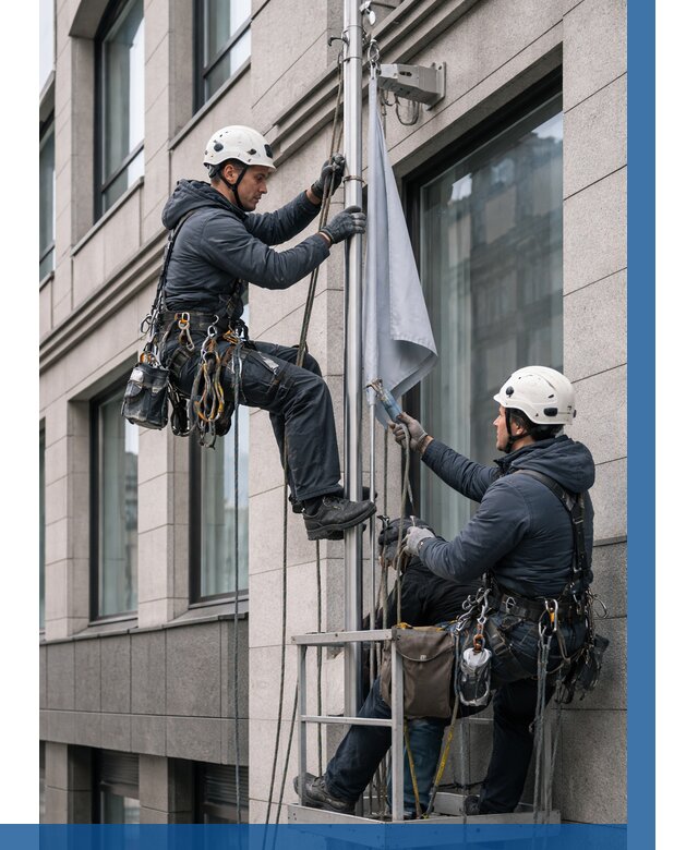 Установка флагов на фасаде в Ханты-Мансийске от 4594 р. | ВЫСОТНИК-Хнт