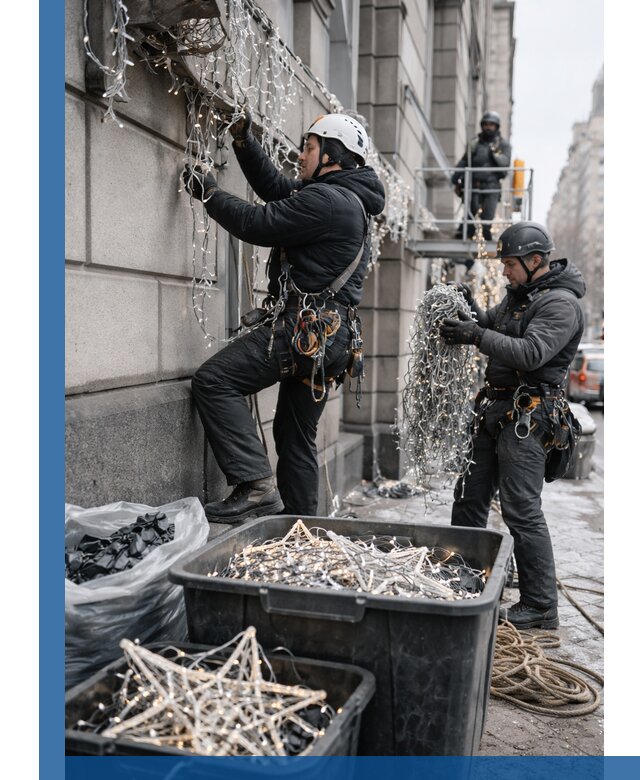 Демонтаж новогоднего оформления и гирлянд в Ханты-Мансийске