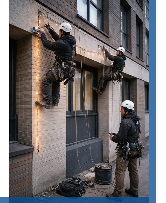 Монтаж гирлянд на фасаде в Ханты-Мансийске от 3573 р. | ВЫСОТНИК-Хнт