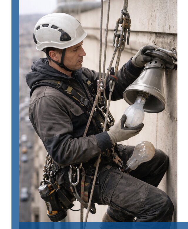 Замена ламп на высоте в Ханты-Мансийске профессионально и быстро