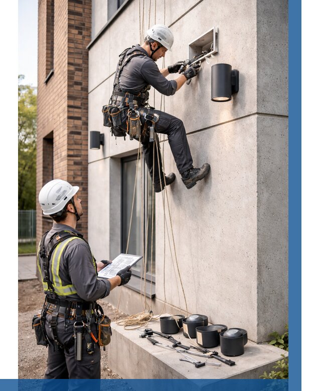 Монтаж фасадного освещения в Ханты-Мансийске от 2552 р. | ВЫСОТНИК-Хнт