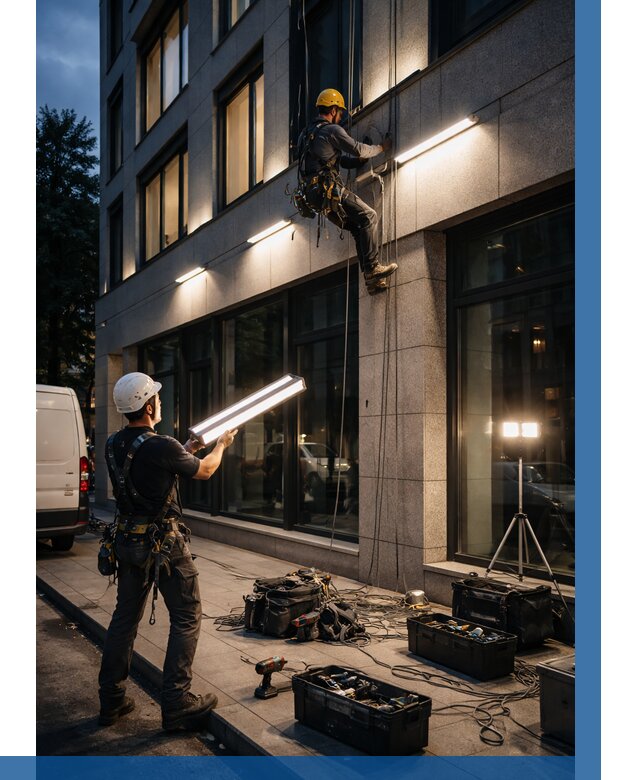 Монтаж архитектурной подсветки здания в Ханты-Мансийске от 2552 р.|ВЫСОТНИК-Хнт