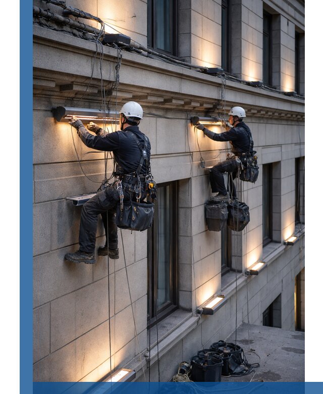 Монтаж архитектурной подсветки фасадов зданий в Ханты-Мансийске