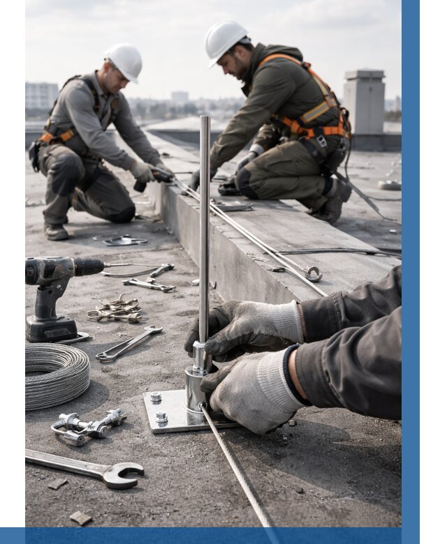 Монтаж молниезащиты на кровле в Ханты-Мансийске цена от 25523 р. | ВЫСОТНИК-Хнт