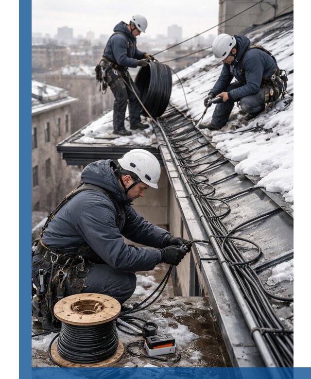 Монтаж греющего кабеля на кровле в Ханты-Мансийске под ключ