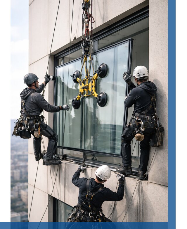 Монтаж стеклопакетов на высоте в Ханты-Мансийске от 3267 р. | ВЫСОТНИК-Хнт