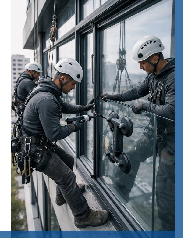 Витражное остекление зданий в Ханты-Мансийске от 3573 р. | ВЫСОТНИК-Хнт