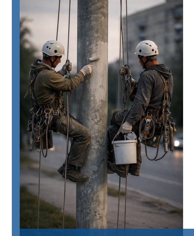 Покраска опор освещения и антикоррозийная защита в Ханты-Мансийске