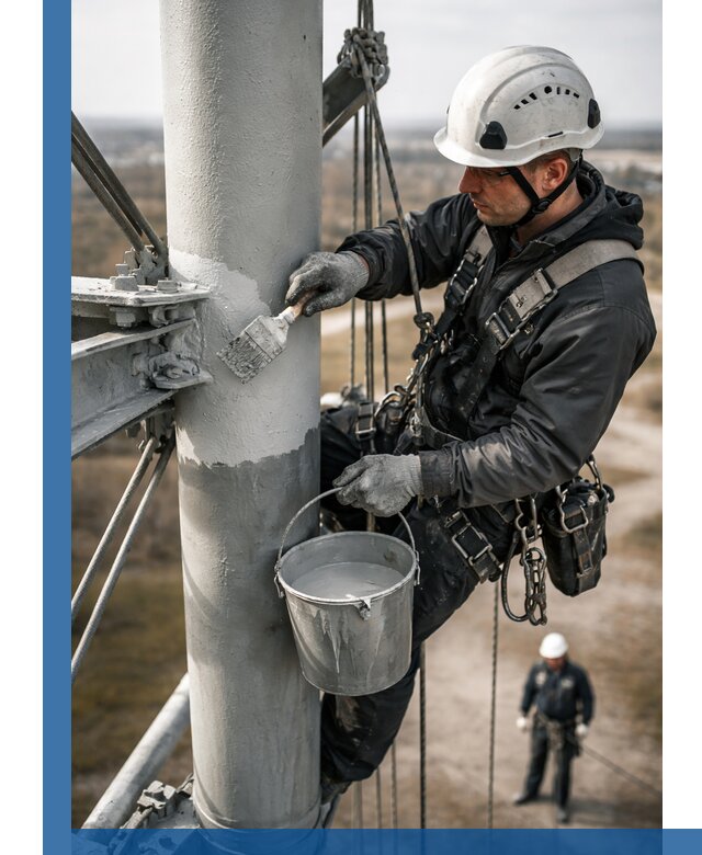 Покраска мачт связи в Ханты-Мансийске промышленными альпинистами